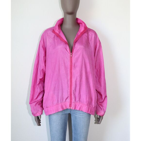 Vintage 80s‎ Hot Pink Sporty Windbreaker Athletic Casual Jacket Size Medium - Picture 1 of 4